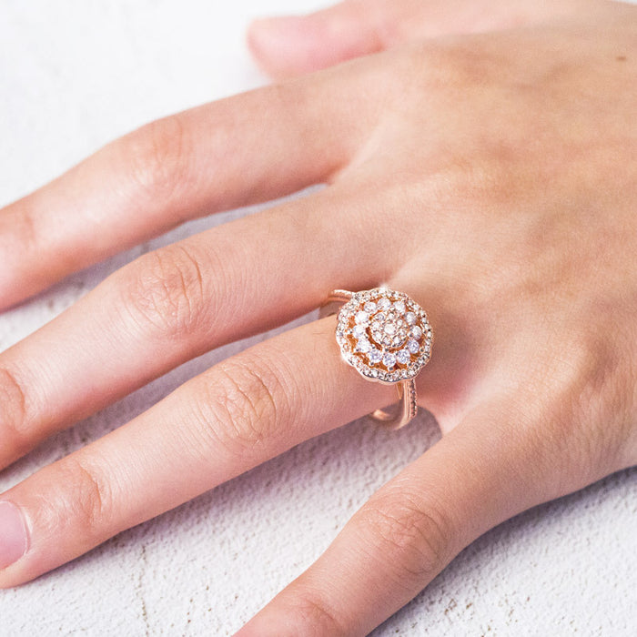 Hollow floral ring luxury full diamond cocktail ring