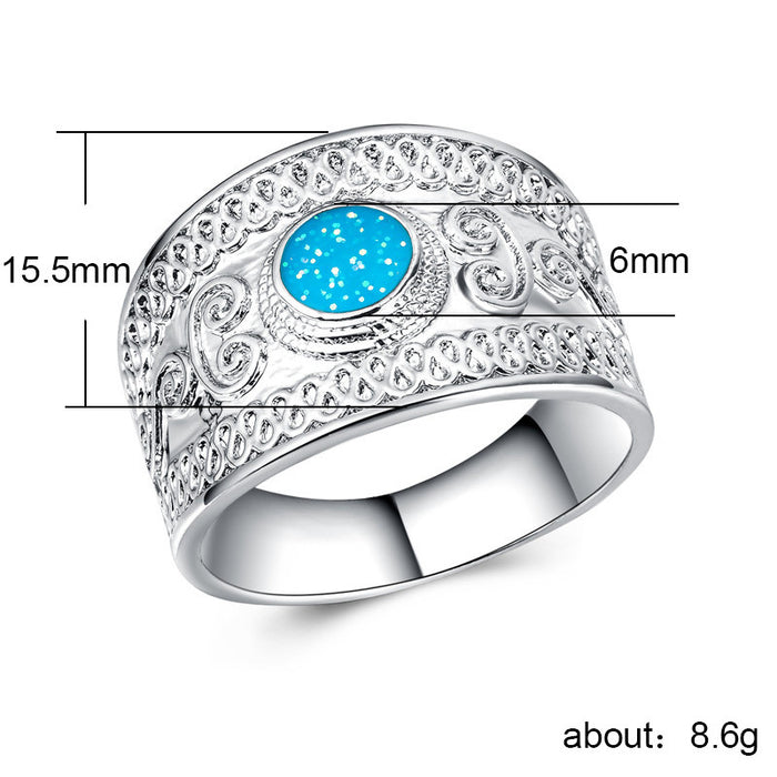 Atmospheric men's and women's ring artificial opal silver-plated ring