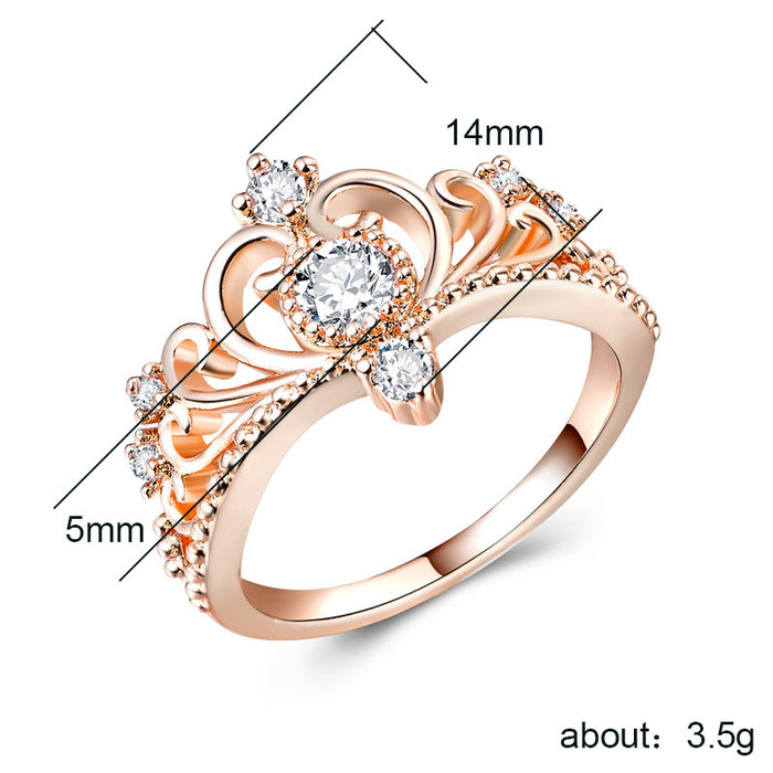 Anillo de corona de oro rosa de lujo con circonitas, joyería versátil