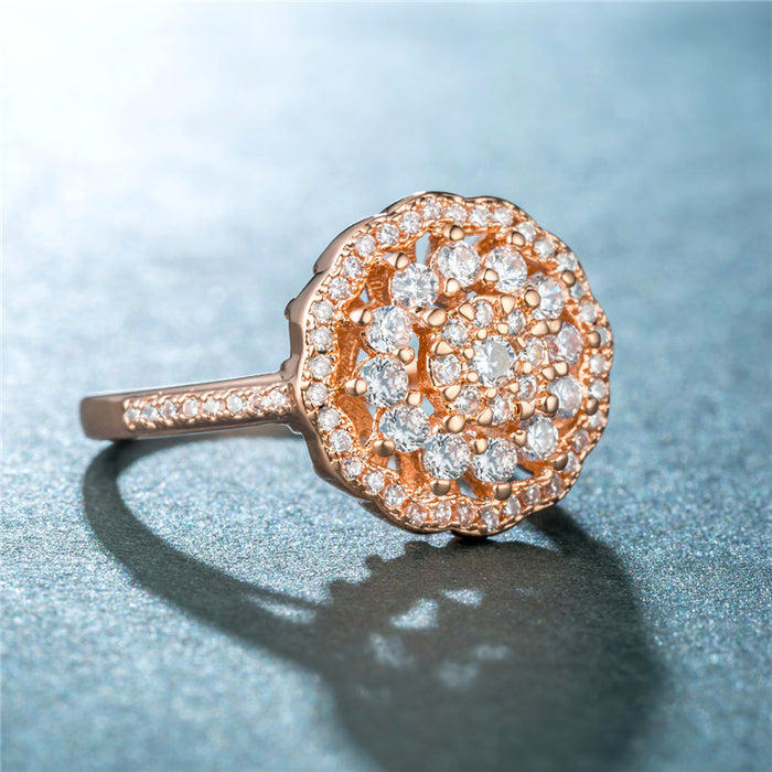 Hollow floral ring luxury full diamond cocktail ring