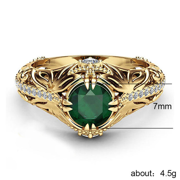 Anillo de compromiso de lujo de moda para mujer con diamantes y circonita verde esmeralda