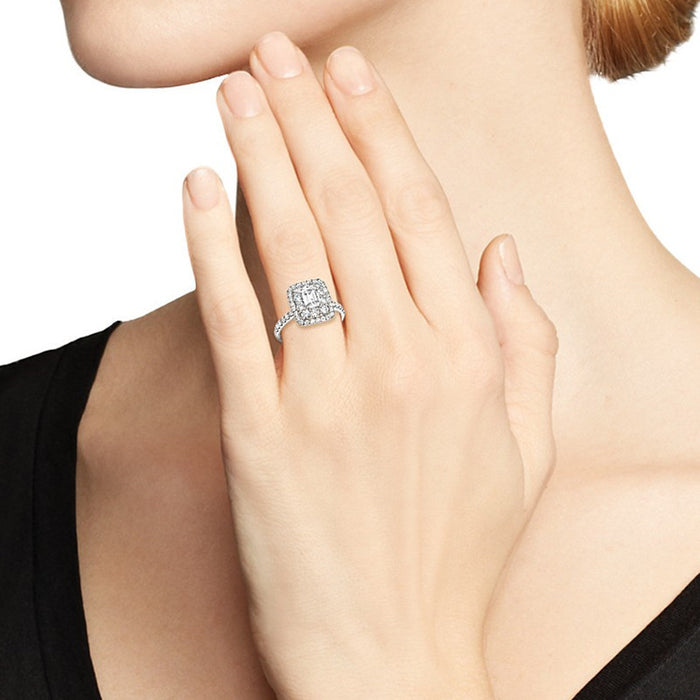 Exquisito anillo de lujo con diamantes y circonitas para mujer, propuesta de compromiso, joyería