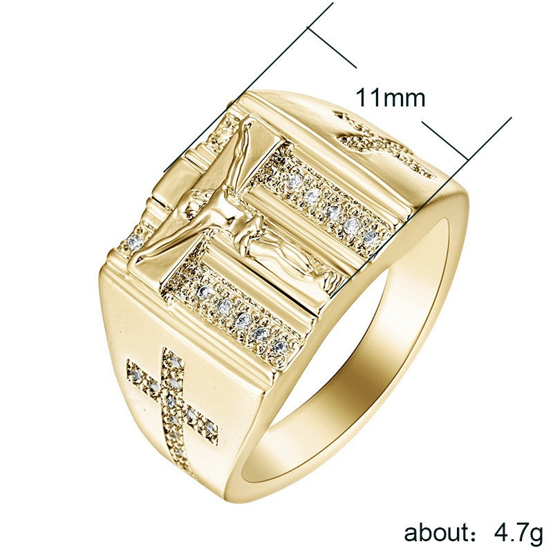 Creative cross micro rhinestone ring