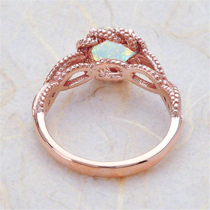 Anillo de pareja de circonitas de moda, joyería de ópalo artificial