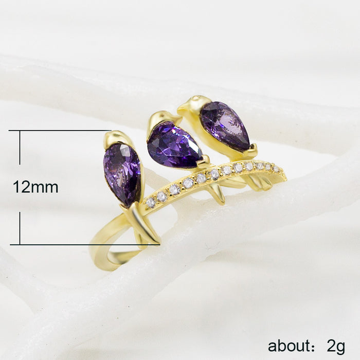 Cute three little birds ring micro-inlaid zircon pinky ring