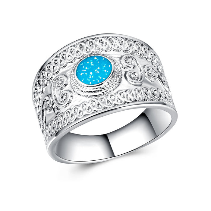 Atmospheric men's and women's ring artificial opal silver-plated ring