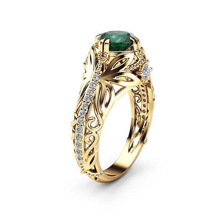 Anillo de compromiso de lujo de moda para mujer con diamantes y circonita verde esmeralda