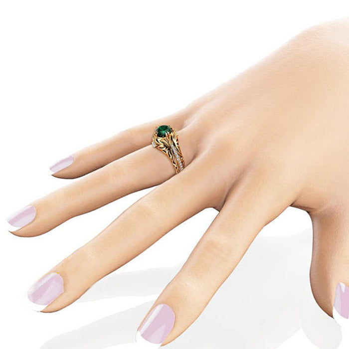 Anillo de compromiso de lujo de moda para mujer con diamantes y circonita verde esmeralda