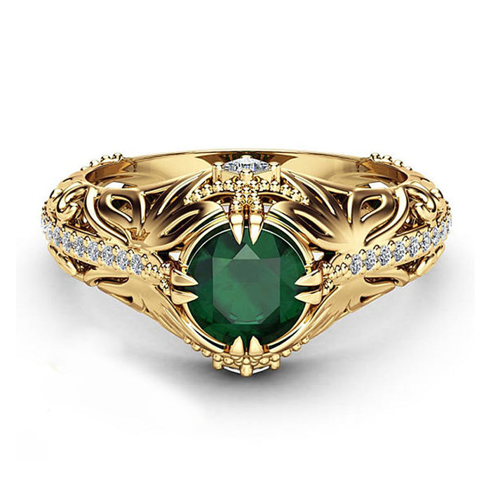 Anillo de compromiso de lujo de moda para mujer con diamantes y circonita verde esmeralda