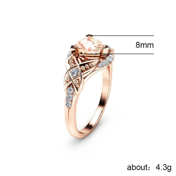 Anillo de circonita triangular color champán, accesorio de fiesta de lujo para mujer