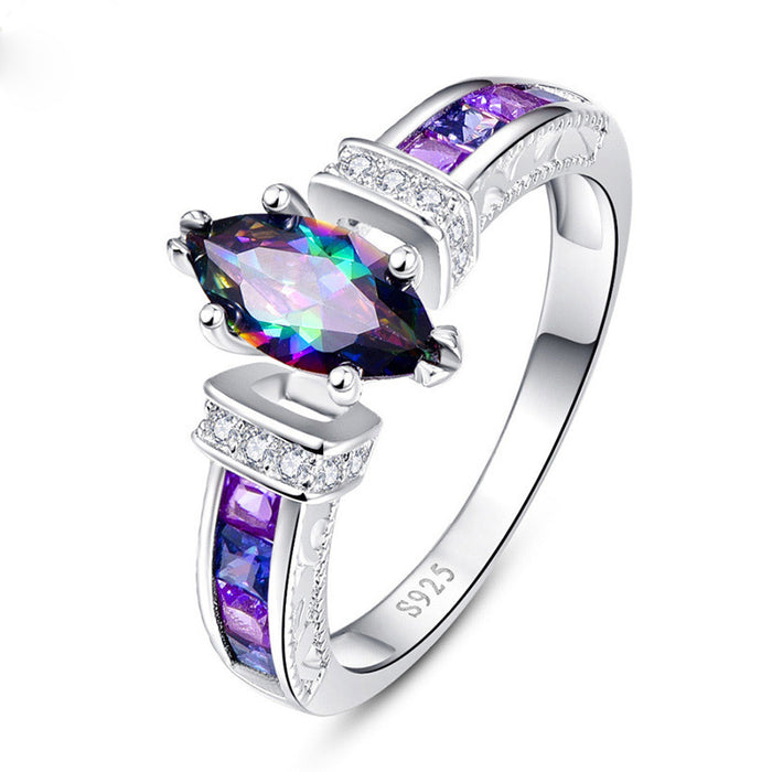 Colorful oval zircon women's ring