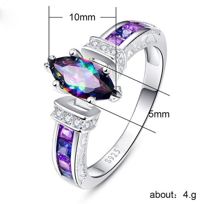 Colorful oval zircon women's ring