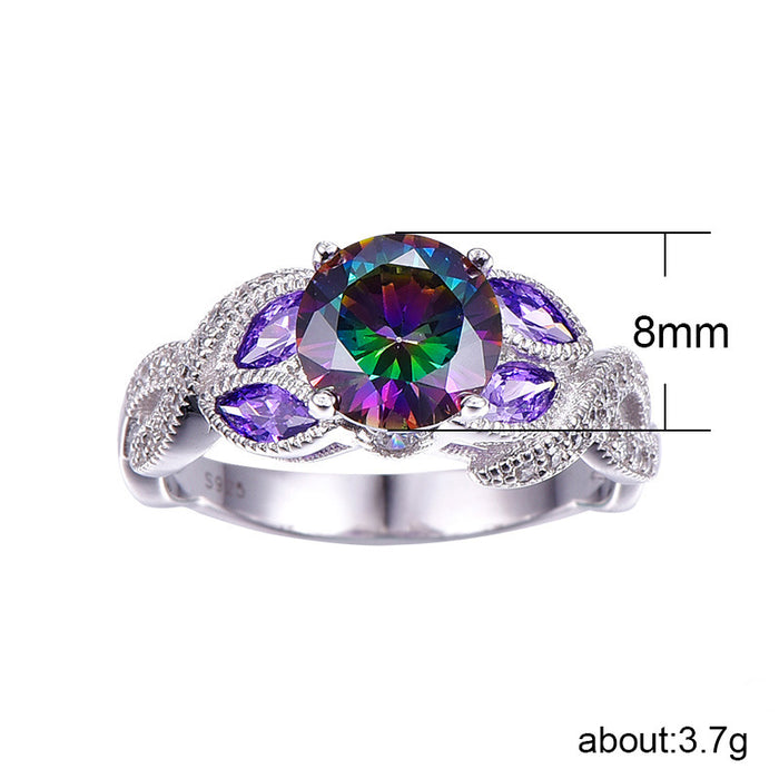 Colorful teardrop oval zircon ring copper plated silver exquisite jewelry