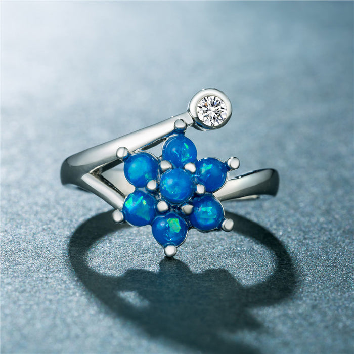 Creative flower artificial opal ring micro-inlaid rhinestone jewelry