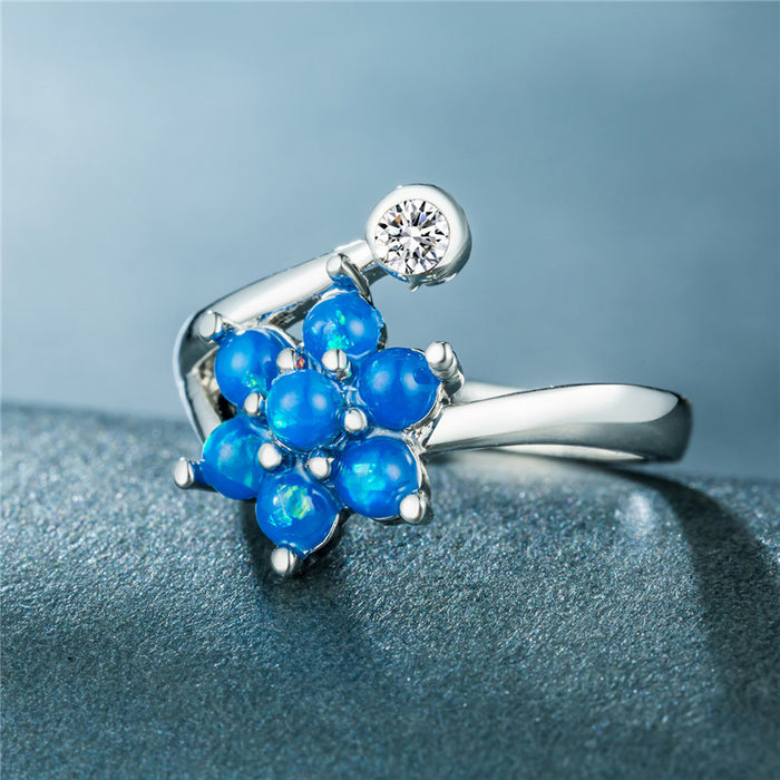 Creative flower artificial opal ring micro-inlaid rhinestone jewelry