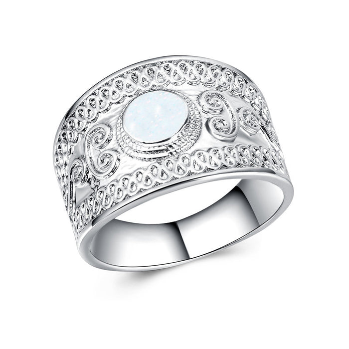 Atmospheric men's and women's ring artificial opal silver-plated ring