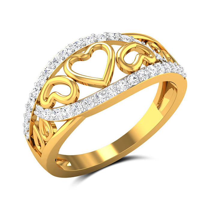 Hollow heart micro-inlaid zircon ring creative heart-to-heart ring