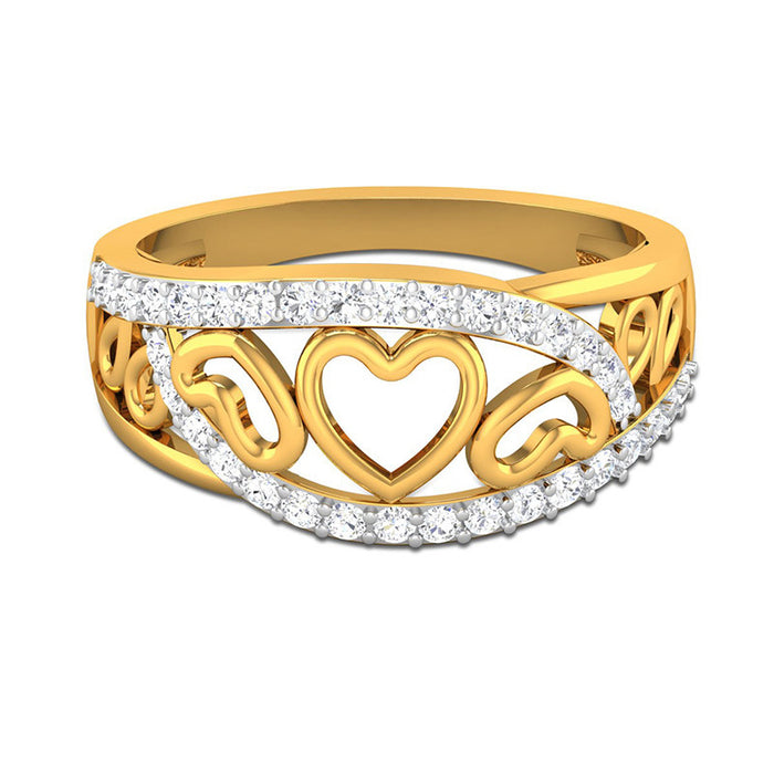 Hollow heart micro-inlaid zircon ring creative heart-to-heart ring