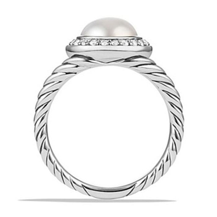 Anillo de compromiso de circonita perlada, anillo de plata chapado en cobre para mujer, venta al por mayor