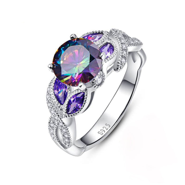 Colorful teardrop oval zircon ring copper plated silver exquisite jewelry
