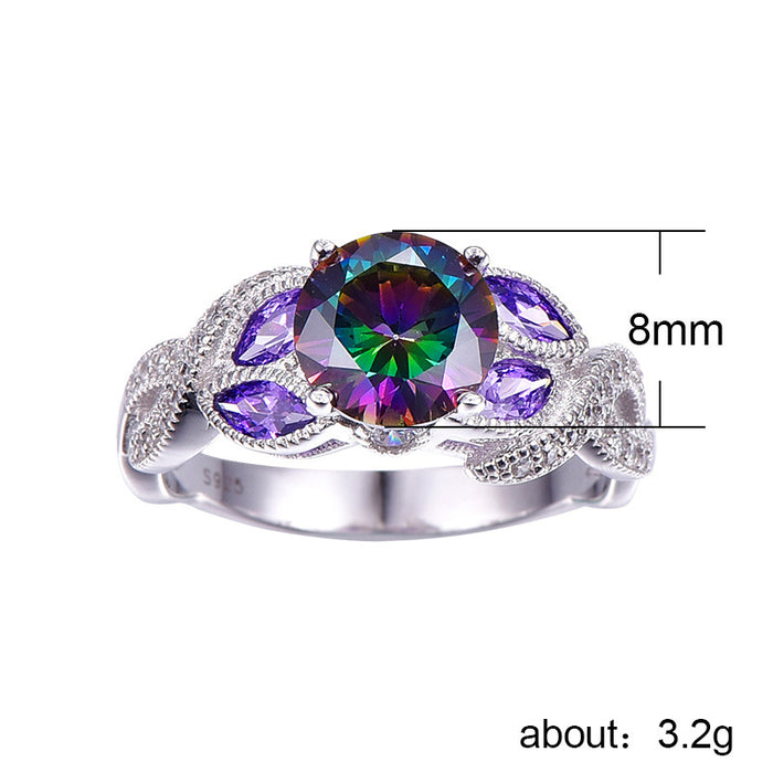 Colorful teardrop oval zircon ring copper plated silver exquisite jewelry