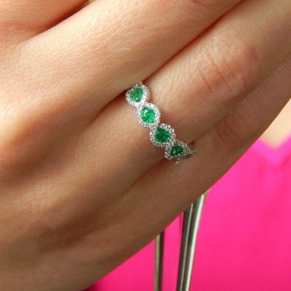 Emerald zircon ring for women ruby inlay design