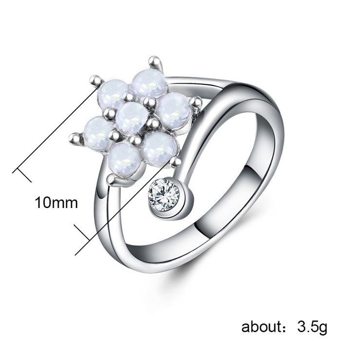 Creative flower artificial opal ring micro-inlaid rhinestone jewelry