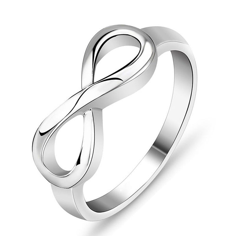 Anillo de aleación chapado en plata con forma de 8 creativo simple