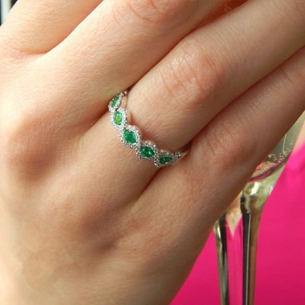 Emerald zircon ring for women ruby inlay design