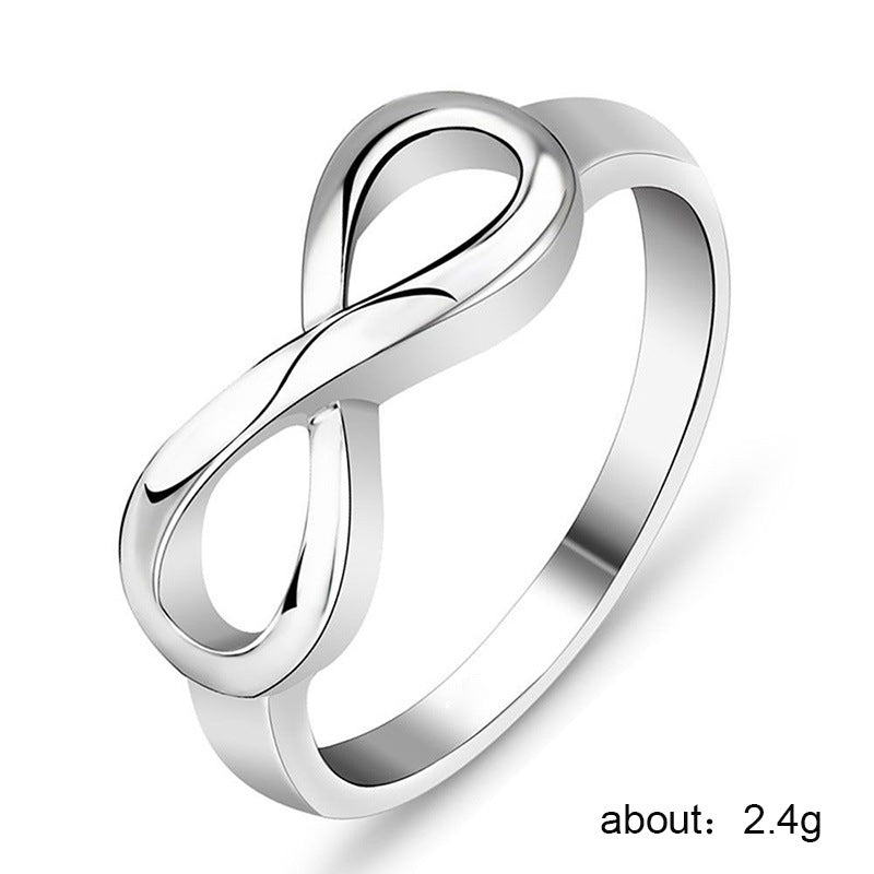 Anillo de aleación chapado en plata con forma de 8 creativo simple
