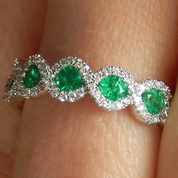 Emerald zircon ring for women ruby inlay design