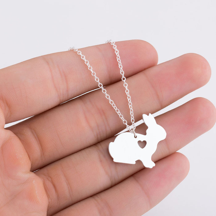 Rabbit pendant necklace, mini cute hollow heart jewelry cross-border wholesale