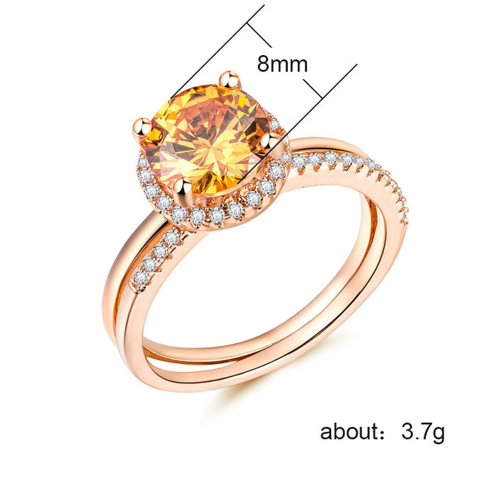 Anillo de circonita en oro rosa de moda europea y americana para mujer.