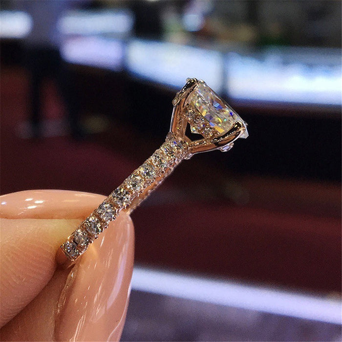 Anillo de princesa con diamantes redondos, anillo de compromiso de moda europea y americana para mujer