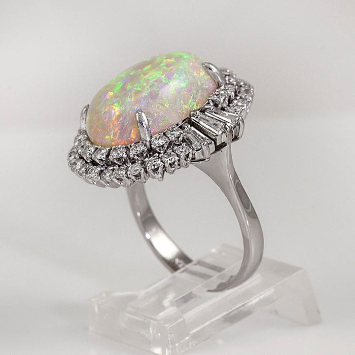 Large Opal ring copper plated silver inlaid zircon jewelry