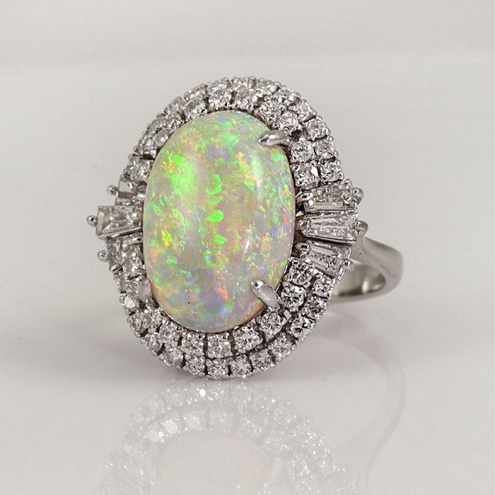 Large Opal ring copper plated silver inlaid zircon jewelry