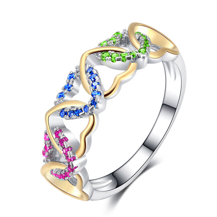 Two-tone ring creative colorful zircon heart-shaped ring