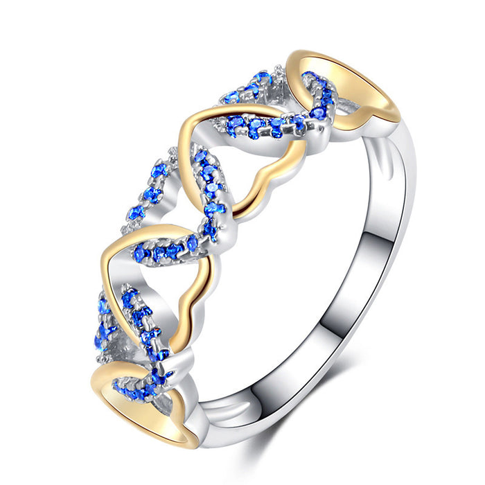 Two-tone ring creative colorful zircon heart-shaped ring