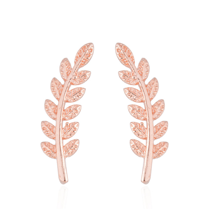 Feather and Leaf Stainless Steel Stud Earrings - Nature-Inspired Jewelry