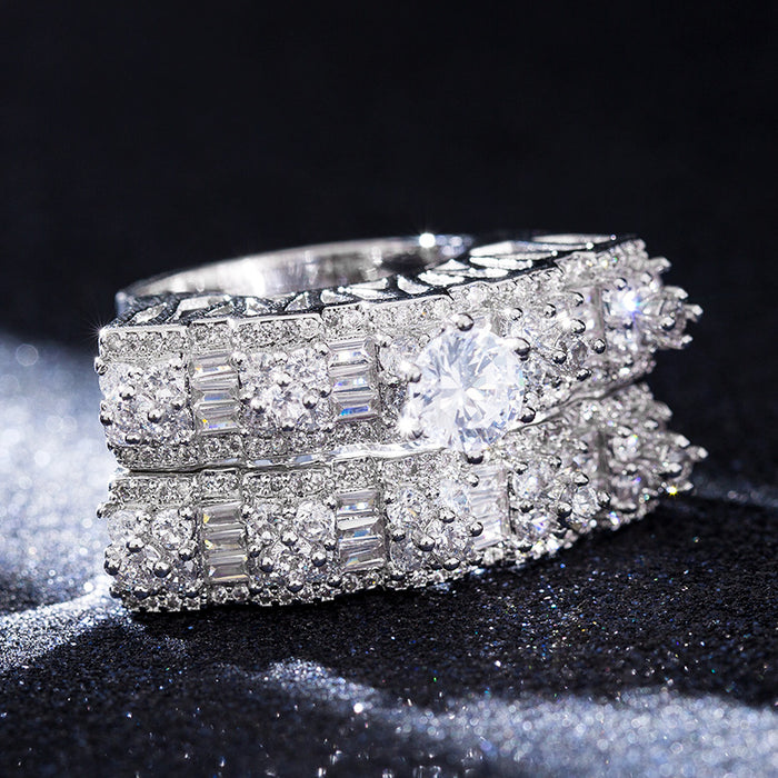 High-end luxury zircon couple ring exquisite full diamond ring