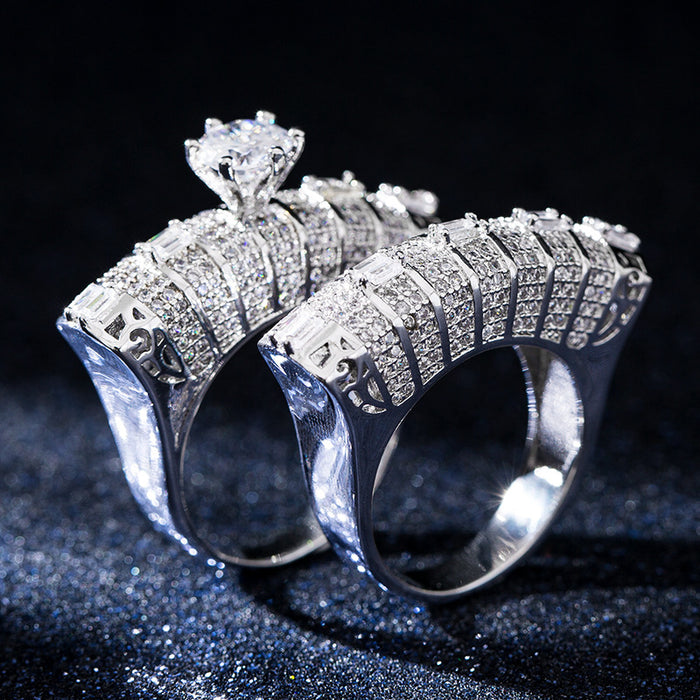 Full diamond micro-inlaid zircon couple rings, party accessories