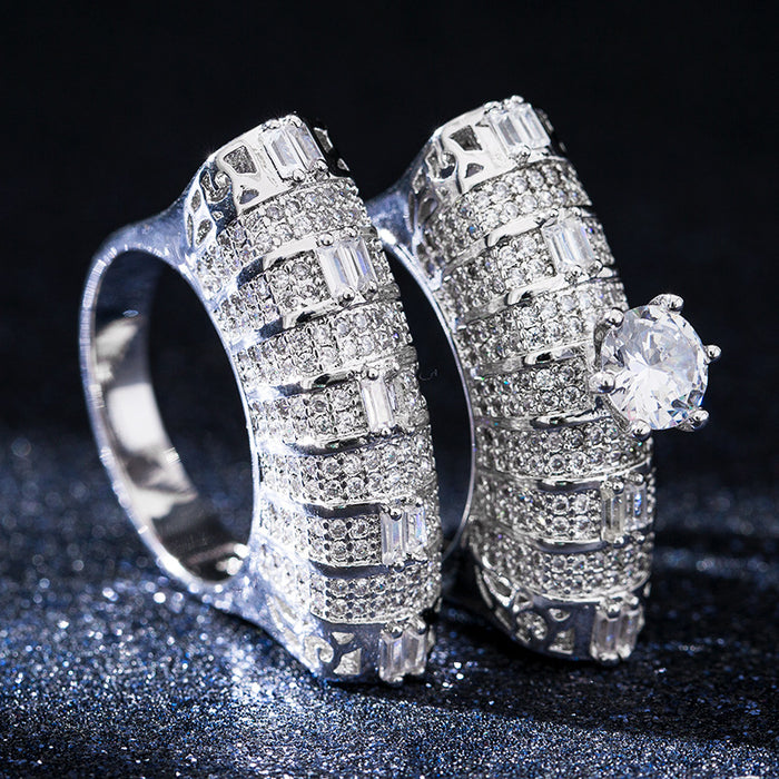 Full diamond micro-inlaid zircon couple rings, party accessories