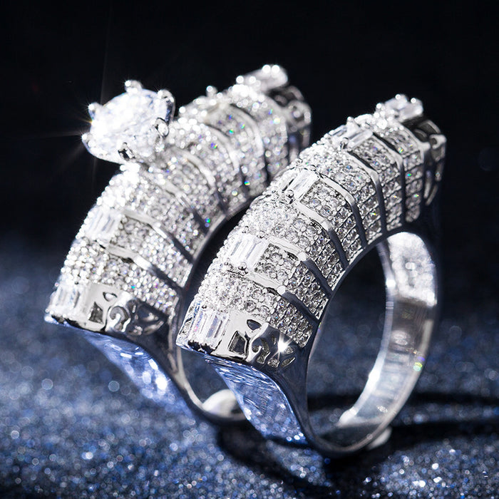 Full diamond micro-inlaid zircon couple rings, party accessories