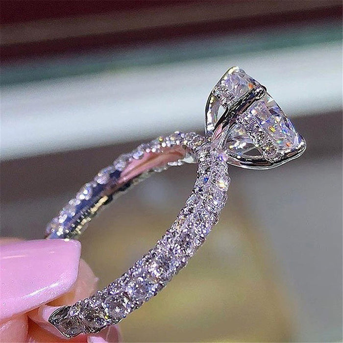 Anillo de princesa con diamantes redondos, anillo de compromiso de moda europea y americana para mujer