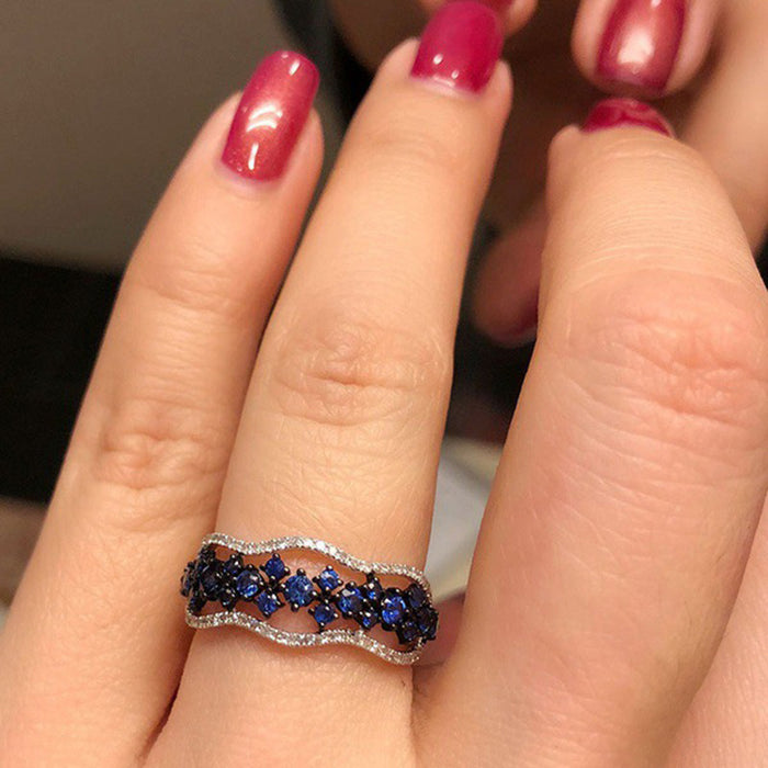 Blue gemstone ring European and American fashion engagement ring