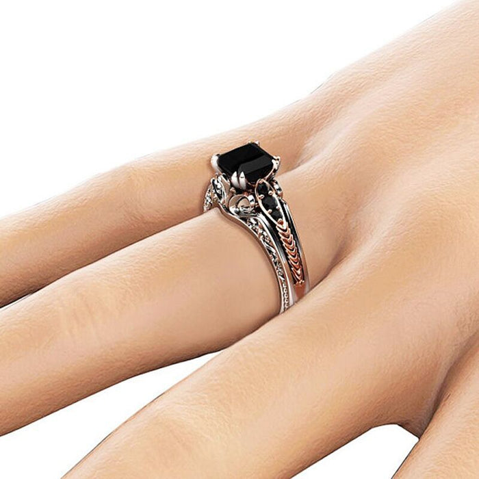 Anillo de pulpo negro, anillo hueco exquisito para mujer