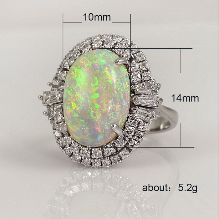 Large Opal ring copper plated silver inlaid zircon jewelry