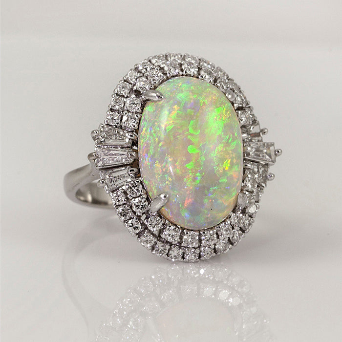 Large Opal ring copper plated silver inlaid zircon jewelry