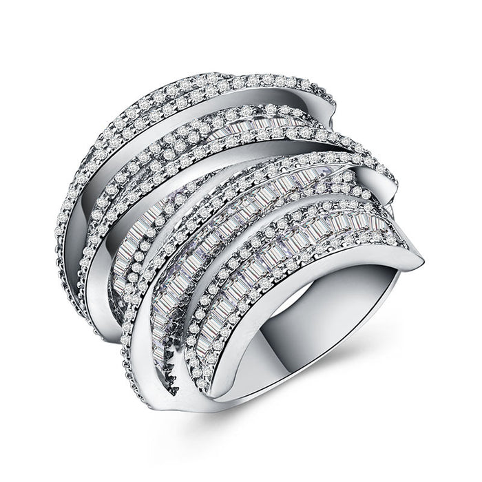 Geometric line full diamond full zircon ring ladies high-end accessories