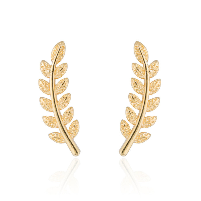 Feather and Leaf Stainless Steel Stud Earrings - Nature-Inspired Jewelry